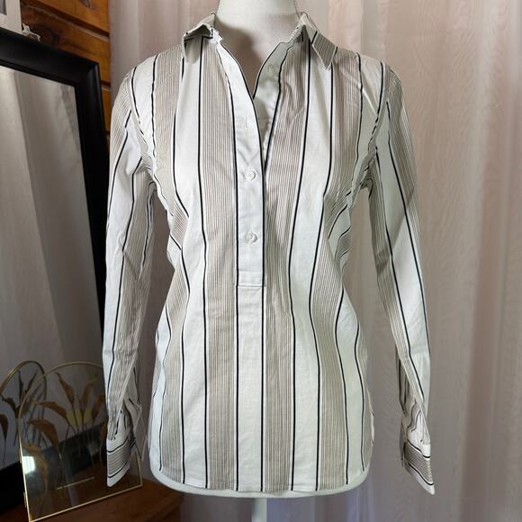 Talbots Petite Striped Button Up Non-Iron Long Sleeve Womens Office Workwear - Picture 1 of 10